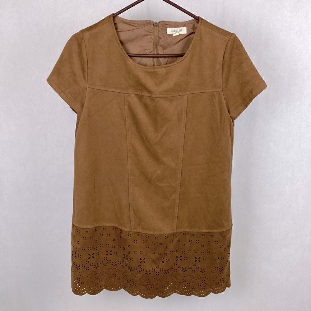 Taylor & Sage Brown Shift Dress Faux Suede Cutouts Large